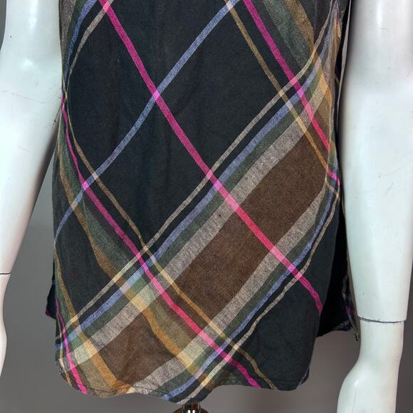 Carole Little top XL plaid shell linen whimsigrunge colorful clueless‎ preppy - Picture 4 of 8
